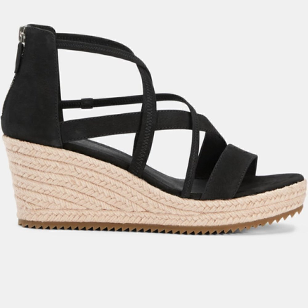 EILEEN FISHER Wanda Black Nubuck Espadrille Wedge Sandals size 9‎ New